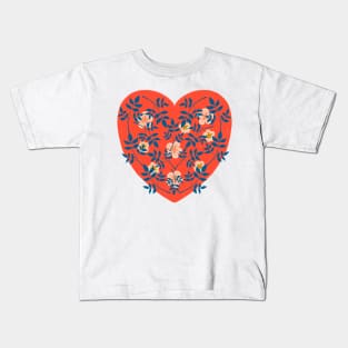 Blue leaf in red Kids T-Shirt